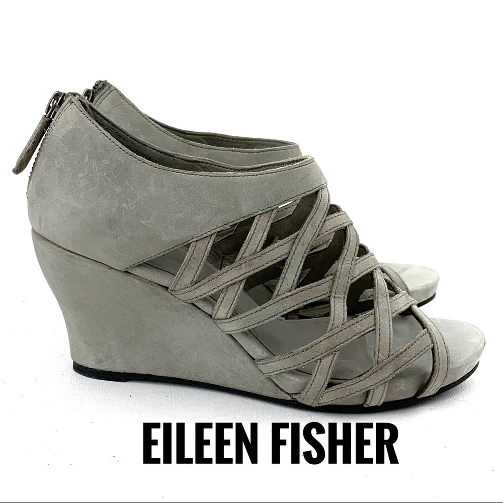 Eileen Fisher Sz 7.5 Gray Suede Caged Sandals